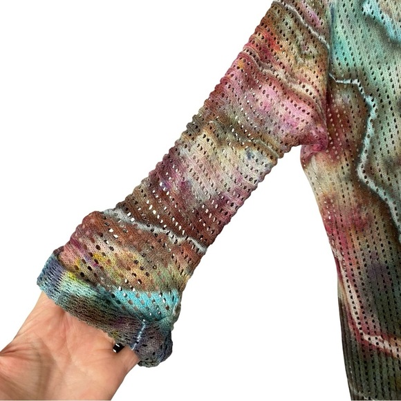 Handmade Tie Dye Cardigan Sweater Womens Size Small XS Mesh Knit Wearable Art - Picture 8 of 14